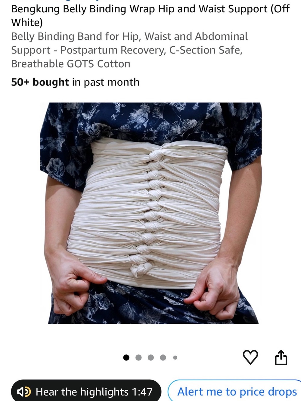 Off White Bengkung Belly Binding postpartum Wrap - Support Waist & Hip